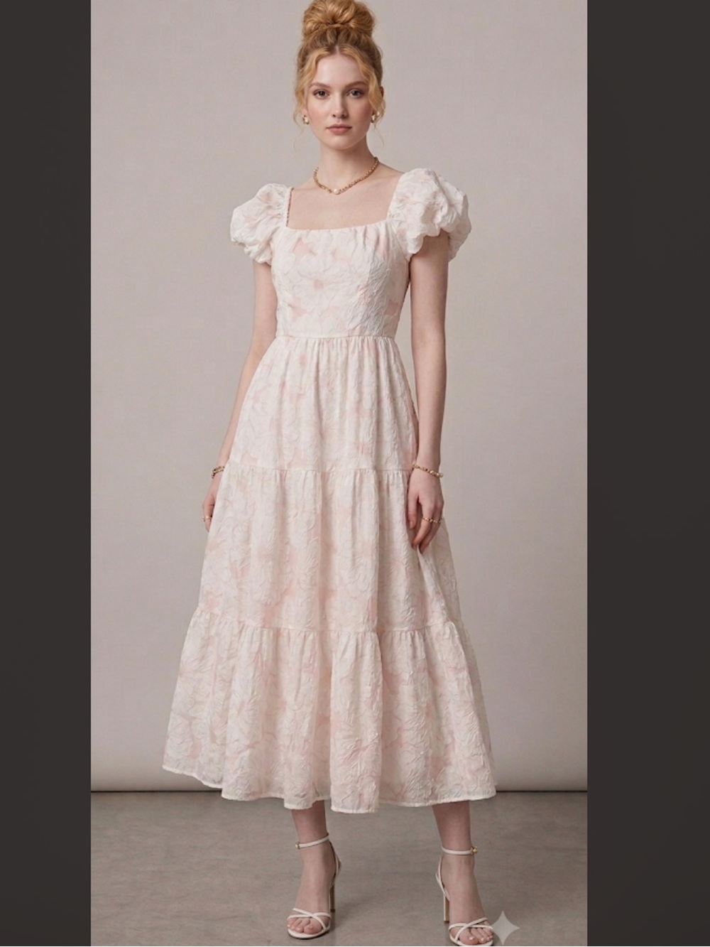 Calvin Klein Floral Tiered Puff Sleeve Maxi Dress